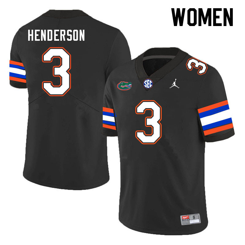 Women #3 Xzavier Henderson Florida Gators College Football Jerseys Stitched-Black